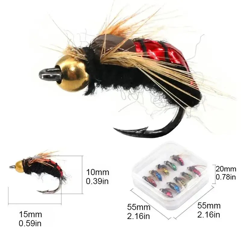 5/10pcs Artificial Insect Fishing Bait, Fast Sinking Brass Bead Head
