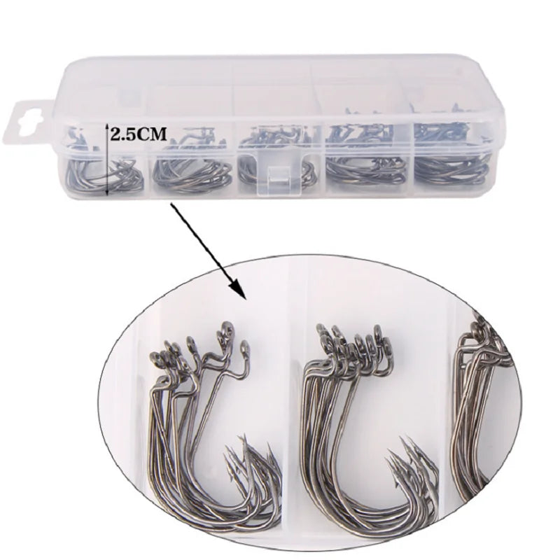 50pcs Crank Hook Set 8#-3/0 Fishing Hooks Saltwater Soft Worm Lure