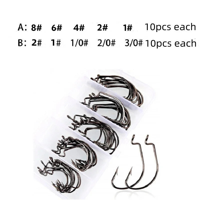 50pcs Crank Hook Set 8#-3/0 Fishing Hooks Saltwater Soft Worm Lure