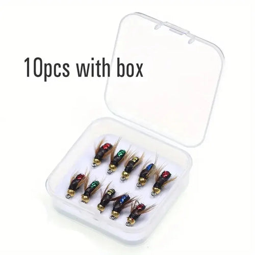 5/10pcs Artificial Insect Fishing Bait, Fast Sinking Brass Bead Head