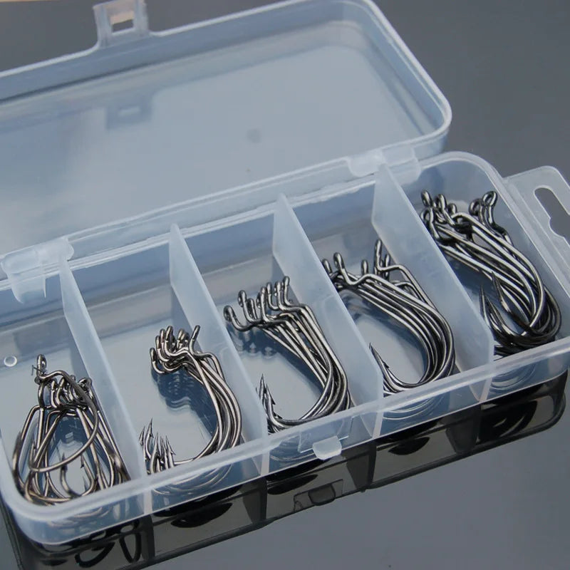 50pcs Crank Hook Set 8#-3/0 Fishing Hooks Saltwater Soft Worm Lure