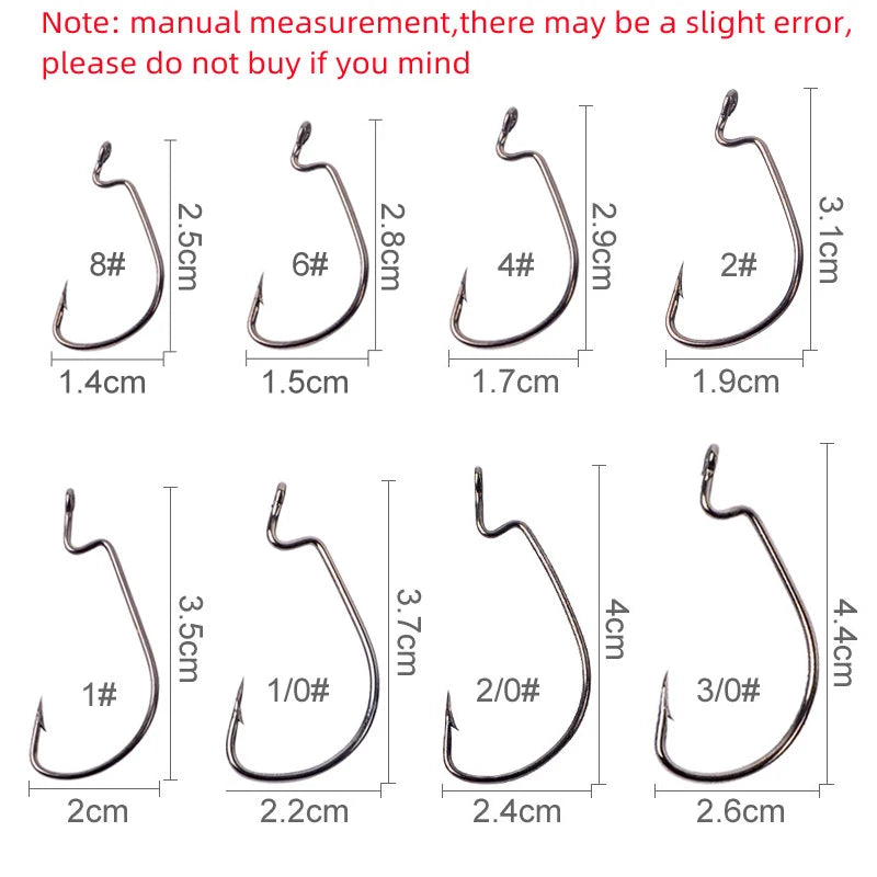 50pcs Crank Hook Set 8#-3/0 Fishing Hooks Saltwater Soft Worm Lure