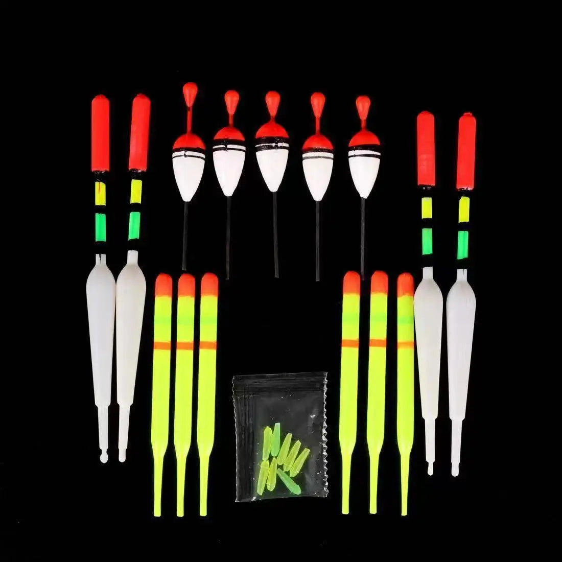 1 set (15Pcs) Fishing Floats Vertical Buoy Sea ith Rubbers Mix Size