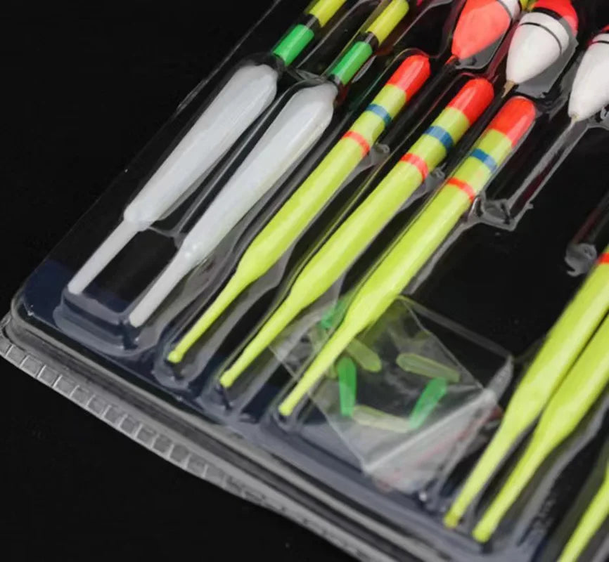 1 set (15Pcs) Fishing Floats Vertical Buoy Sea ith Rubbers Mix Size