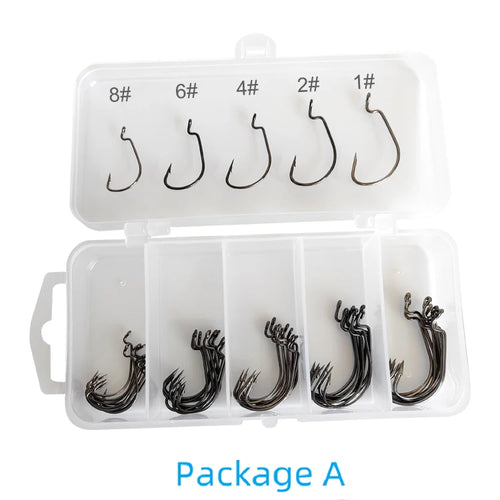 50pcs Crank Hook Set 8#-3/0 Fishing Hooks Saltwater Soft Worm Lure