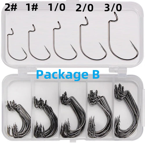 50pcs Crank Hook Set 8#-3/0 Fishing Hooks Saltwater Soft Worm Lure