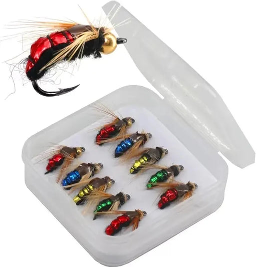 5/10pcs Artificial Insect Fishing Bait, Fast Sinking Brass Bead Head